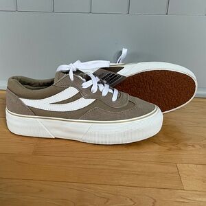 Superga Platform Sneakers in Taupe with White Accents